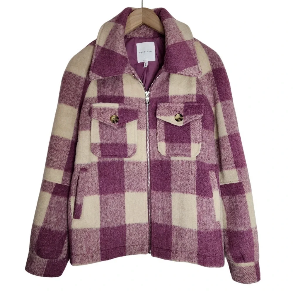 Avec‎ Les Filles Jacket Shacket Women's Medium Full Zip w. Pocket Plaid Pink